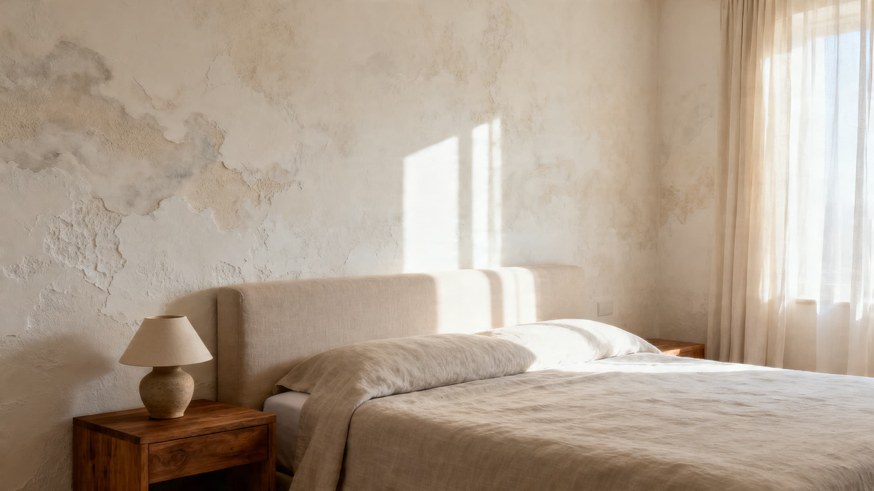 Mineral Limewash applied in a real interior — Soft, cloudy matte finish carbonated from pure aged lime.