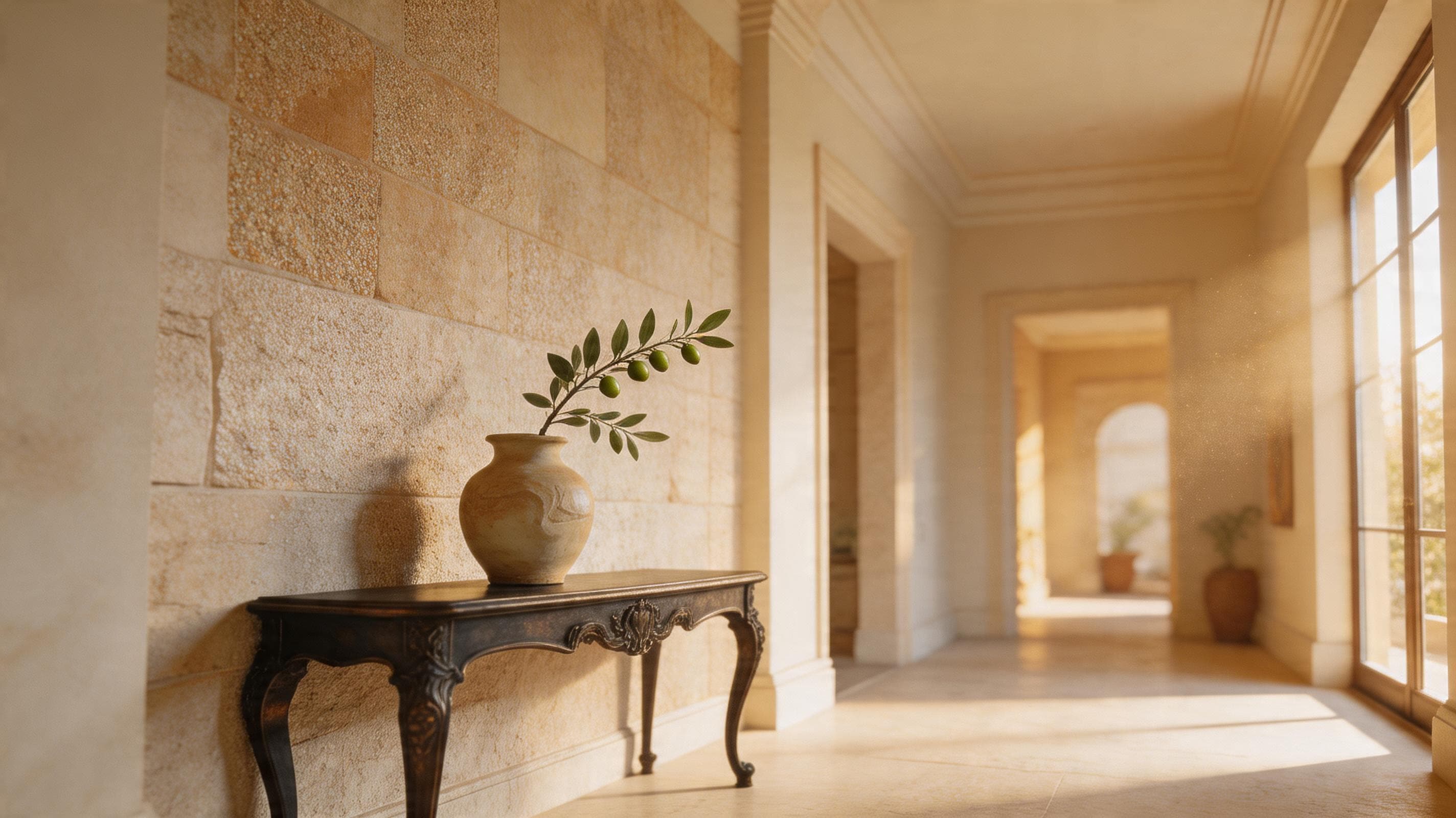 Mara Stone Texture Finish applied in a real interior — Multi-color granular finish that mimics natural stone depth and lightplay.