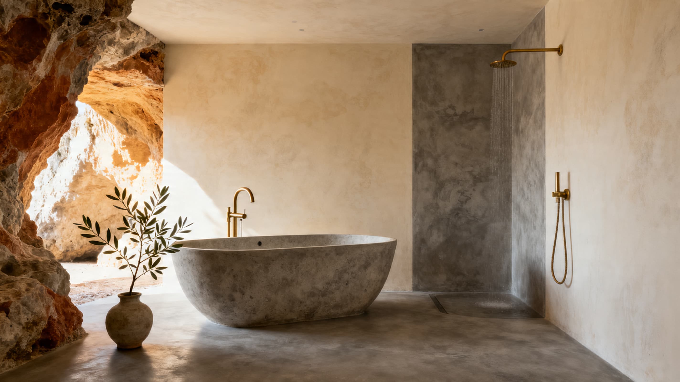 Microcement Pro System applied in a real interior — A complete two-component microcement system for floors, walls and wet zones.