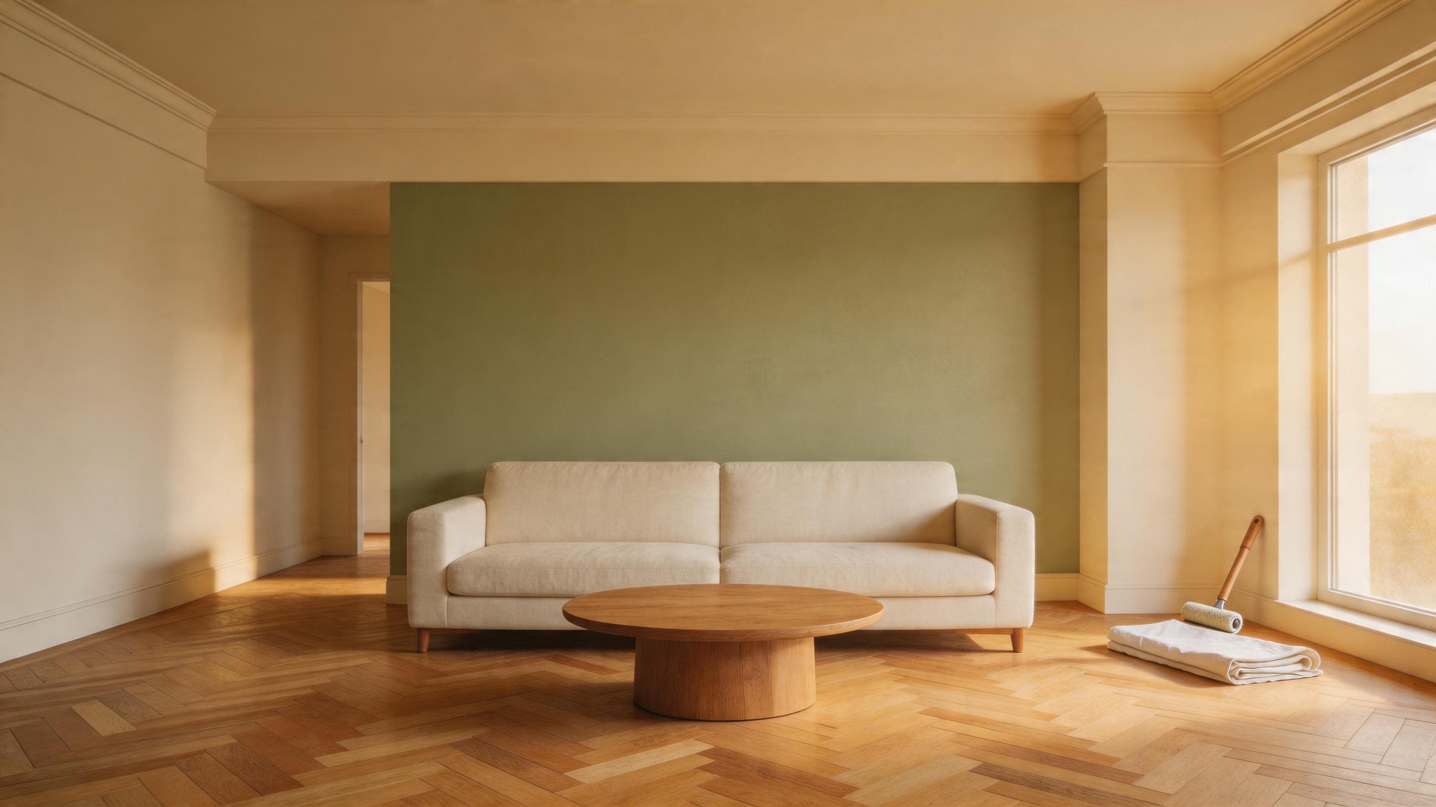 Tempo Renovation Coat applied in a real interior — High-coverage water-based paint engineered for fast renovation jobs.
