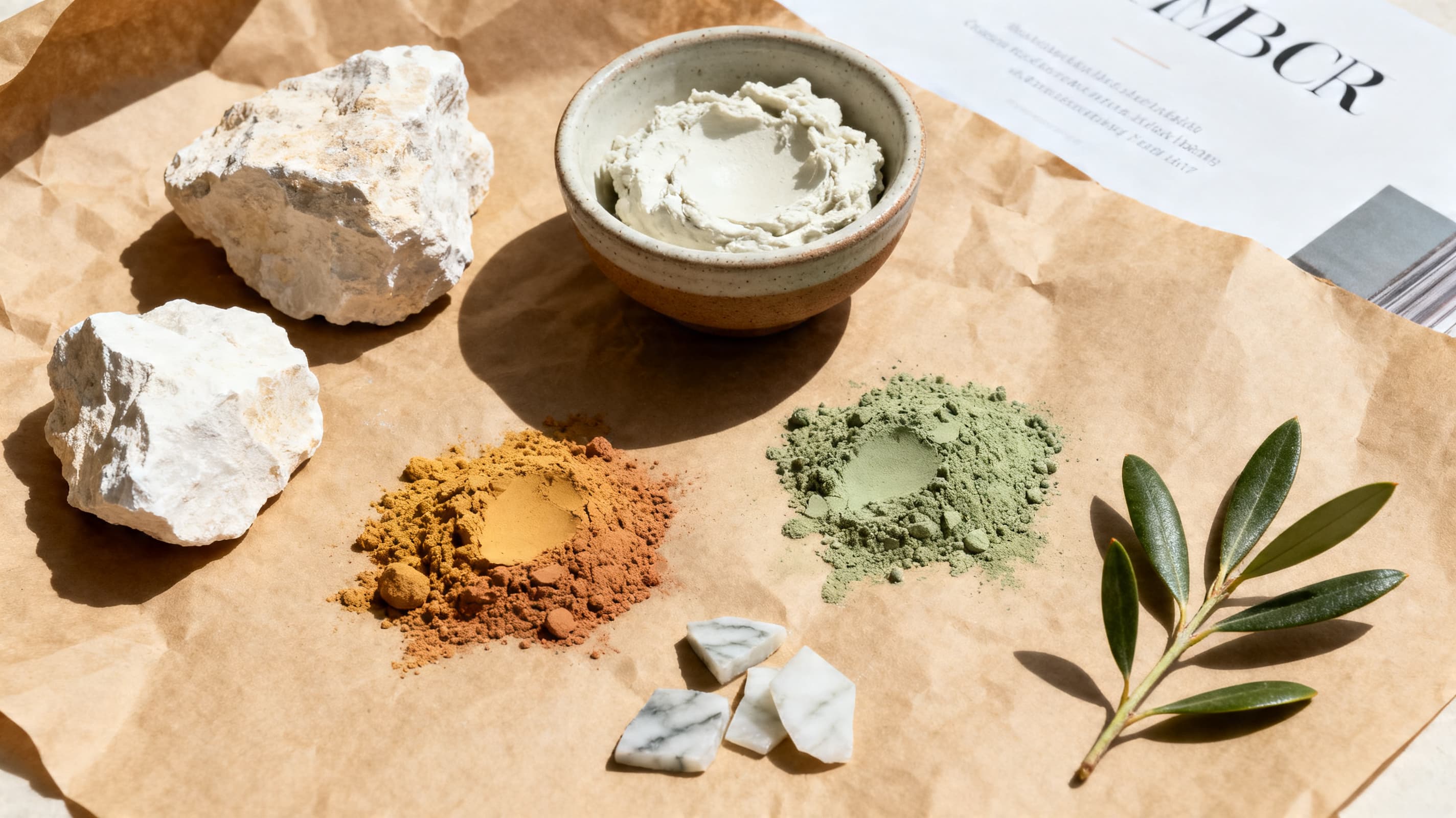 Lime putty, mineral pigments and limestone used in decorative coatings
